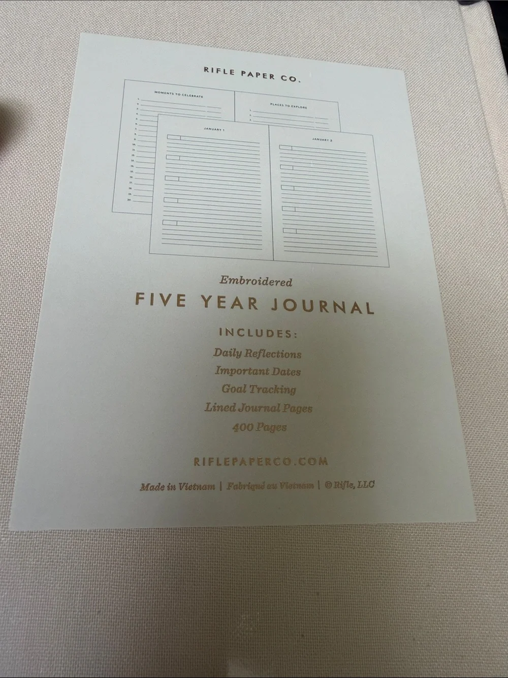 Embroidered Floral Five Year Journal - Beige